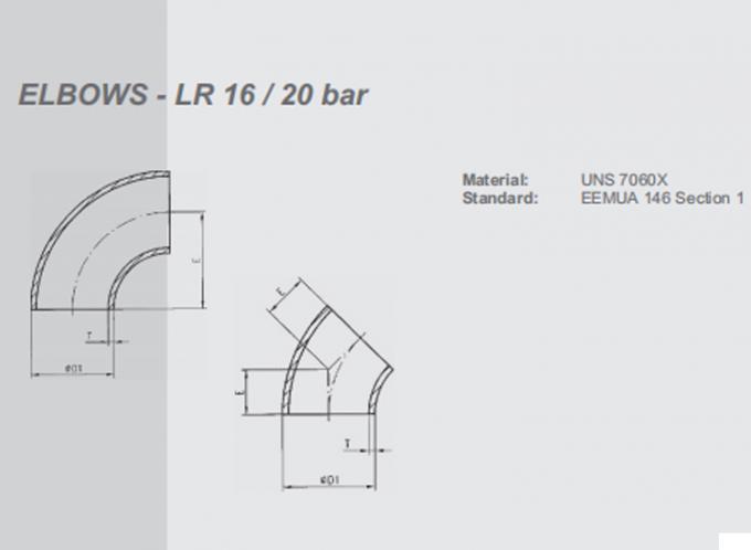فلز Cu-ni آرنج LR BW 20 فولاد OD مس نیکل جوشکاری برابر 1